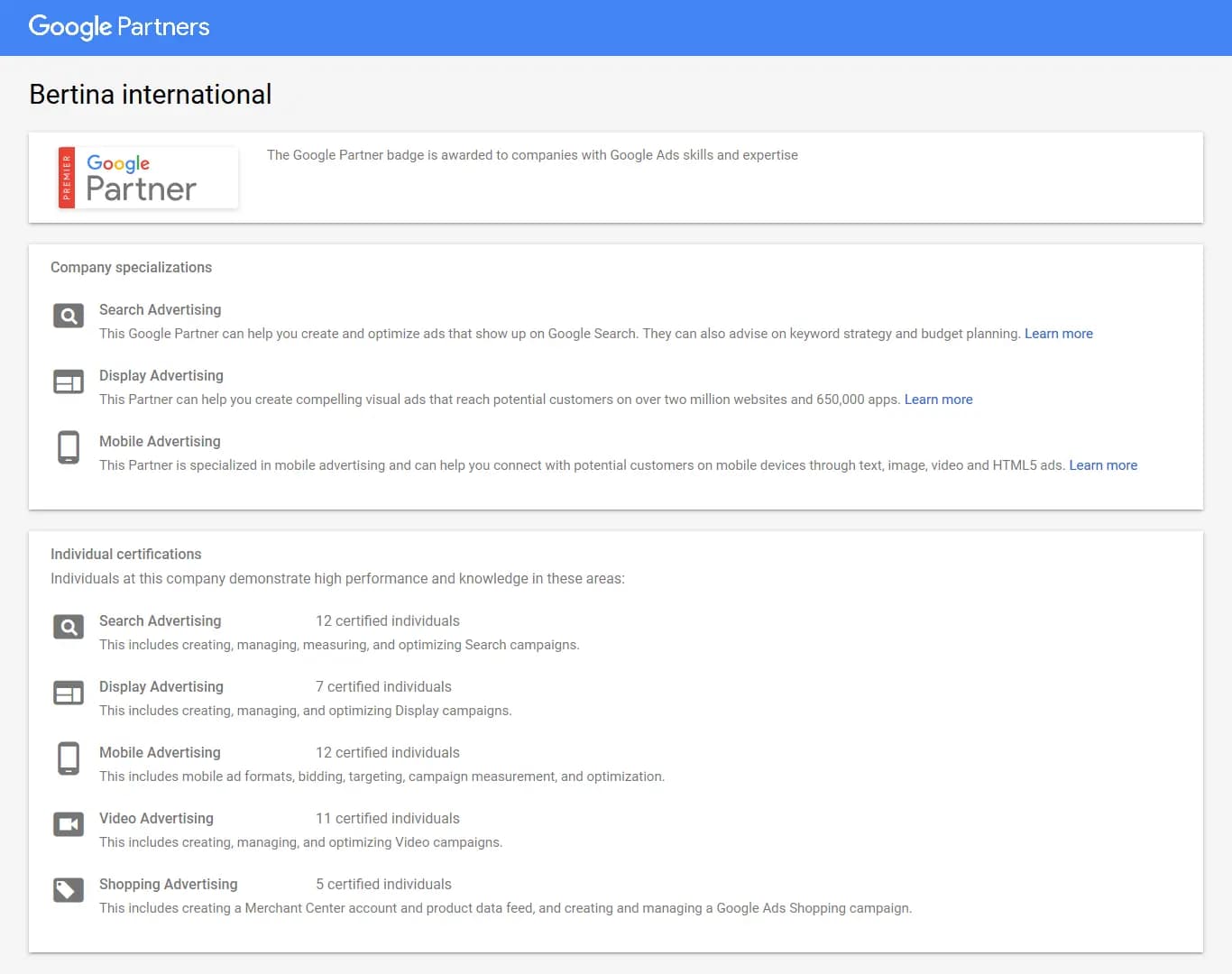 برتینا تنها Premier پارتنر رسمی گوگل در کشور