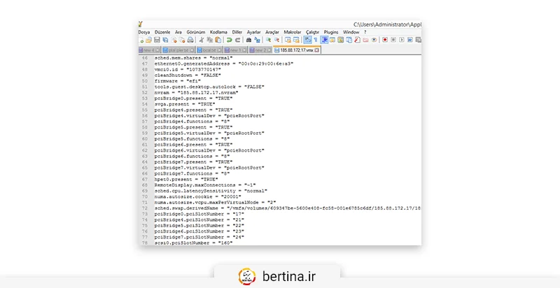 فایل اصلی کدگذاری شده است ولی یک فایل بکاپ از آن با نام .vmx~ موجود است