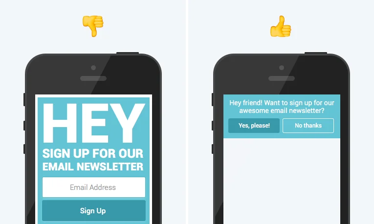 نمایش پاپ آپ در نسخه موبایل سایت