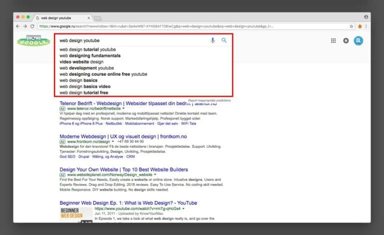 پیشنهادات گوگل برای عبارت های جستجو شده