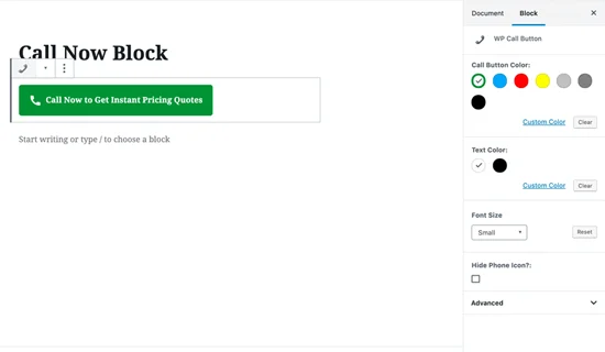 دکمه تماس در گوتنبرگ وردپرس