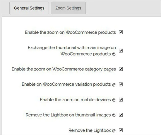 تنظیمات عمومی پلاگین WP Image Zoom