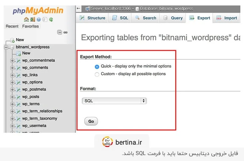 خروجی گرفتن فایل دیتابیس با فرمت SQL