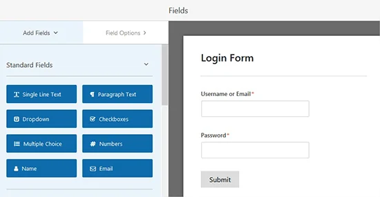 گزینه های فرم ورود سایت