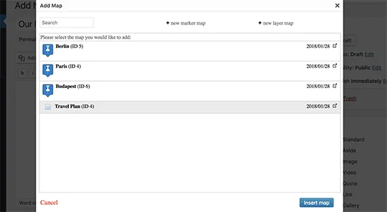 انتخاب لایه نقشه تعاملی وردپرس