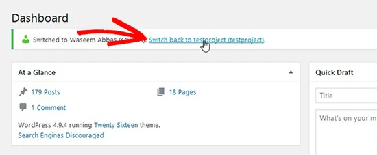تنظیمات سوئیچ کردن بین اکانت های وردپرس