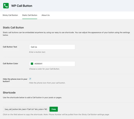 کد کوتاه دکمه تماس وردپرس
