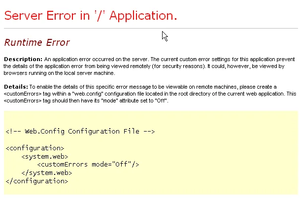 Server Error in ‘/’ Application. Runtime Error نحوه فعالسازی نمایش متن کامل پیام خطا در مرورگر