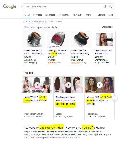 نتایج جستجوی عبارت cutting-your-own-hair در گوگل