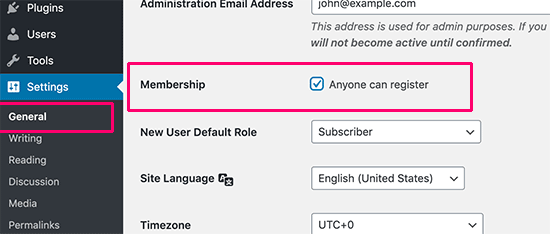 امکان ثبت نام کاربر در سایت وردپرسی