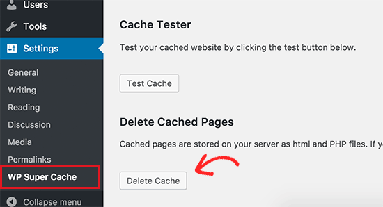 حذف کش در پلاگین WP super cache