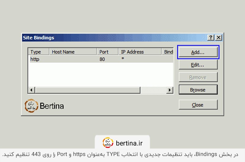 فعال‌سازی ssl روی سایت؛ انجام تنظیمات در بخش Bindings