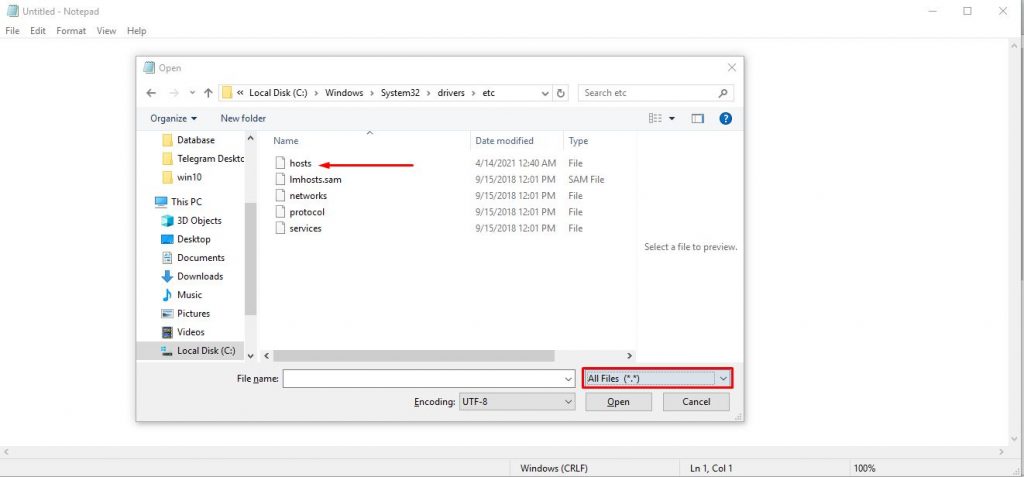 باز کردن فایل hosts  در ویندوز 10